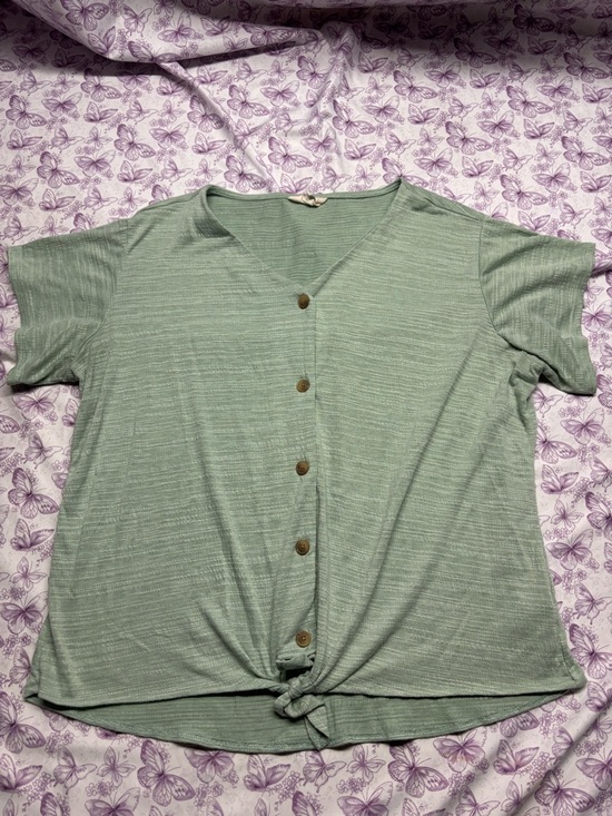 Original Weatherproof Vintage Tops - 🍄Women’s Sage Green Short Sleeve Button-Front Tie Hem Top